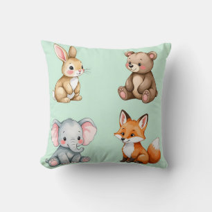 Adorable Woodland Baby Animals Pastel Watercolor Cushion