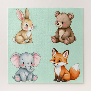 Adorable Woodland Baby Animals Pastel Watercolor  Jigsaw Puzzle