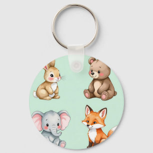 Adorable Woodland Baby Animals Pastel Watercolor Key Ring