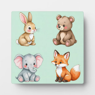 Adorable Woodland Baby Animals Pastel Watercolor  Plaque