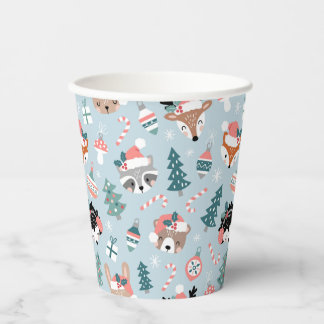 Adorable Woodland Christmas Animal Faces Pattern Paper Cups