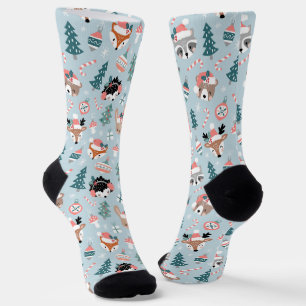 Adorable Woodland Christmas Animal Faces Pattern Socks