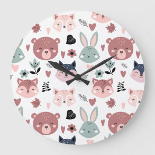 Adorable Woodland Creatures With Hearts Large Clock