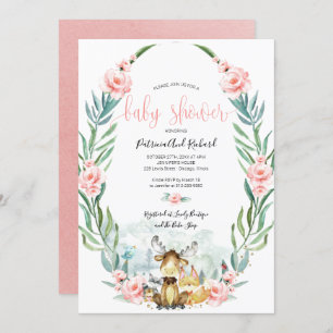 Adorable Woodland Floral Greenery Baby Shower Invitation