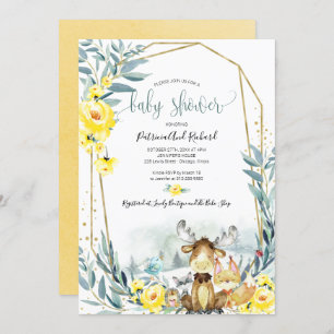Adorable Woodland Floral Greenery Baby Shower Invitation