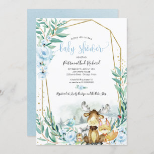 Adorable Woodland Floral Greenery Baby Shower Invitation