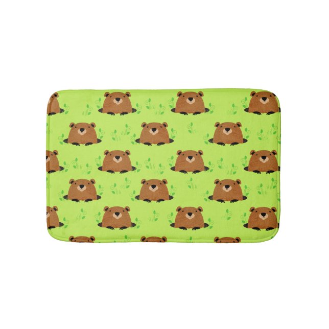 Adorable Woodland Groundhog Pattern Bath Mat (Front)