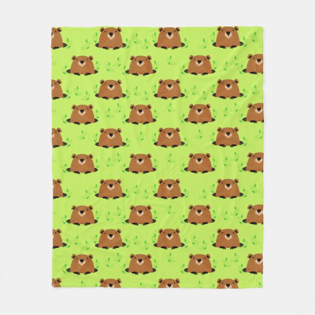 Adorable Woodland Groundhog Pattern Fleece Blanket (Front)