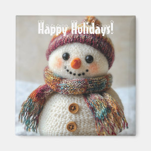 Adorable Wool Snowman with Hat & Scarf Design Magnet