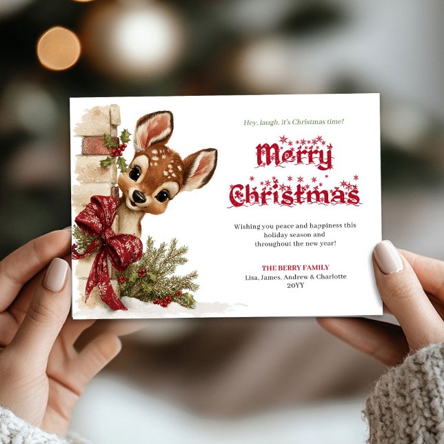 Adorable Xmas funny reindeer peeking greeting card (Adorable Xmas funny reindeer peeking greeting card)