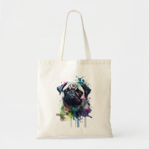 Adorable y colorido de pug tote bag