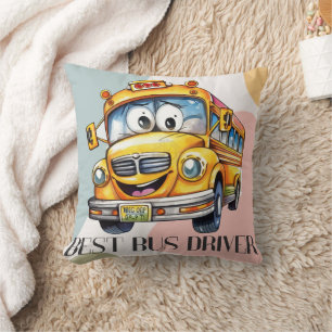 Adorable Yellow Cartoon Best School Bus Driver Cushion