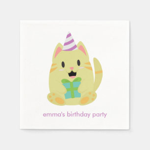 Adorable Yellow Cat Birthday Napkin