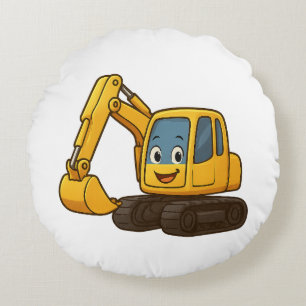 Adorable yellow digger design on round cushion