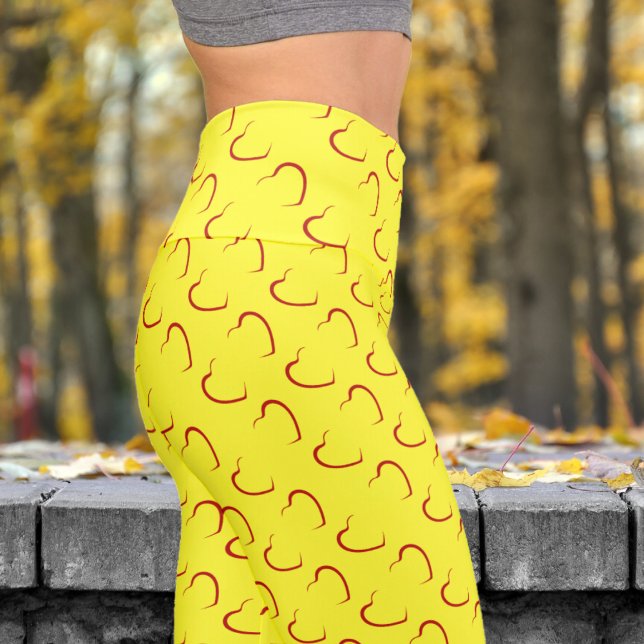 Adorable Yellow Love Hearts Pattern Yoga Capri Leggings (Love Hearts on Daffodil )