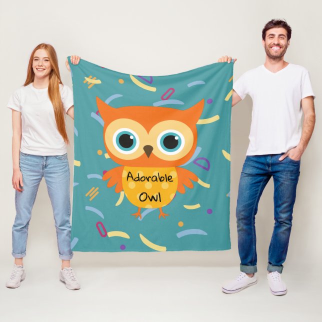 Adorable yellow owl blue pattern Fleece Blanket (In Situ)
