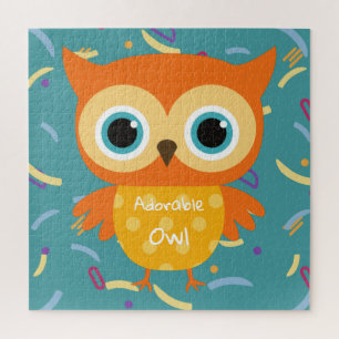Adorable yellow owl blue pattern vintage toys kids jigsaw puzzle