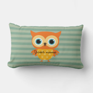 Adorable yellow owl green lines kids Throw Pillow