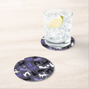 Adorable Yoga Cute Cat Poses Round Paper Coaster