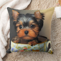 Adorable Yorkie In A Teacup Digital Painting