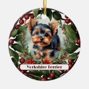 Adorable Yorkie, Personalized Christmas  Ceramic Tree Decoration