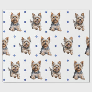 Adorable Yorkshire Terrier Christmas on White  Wrapping Paper