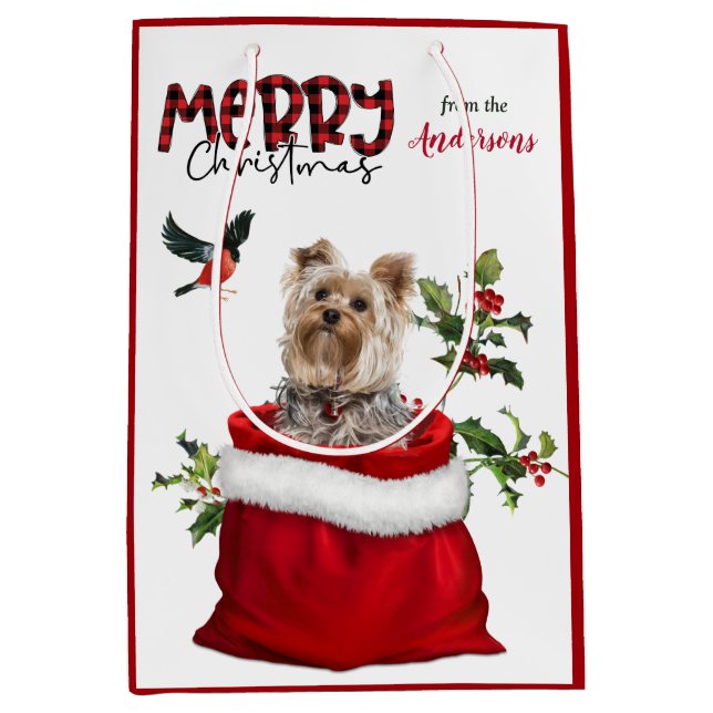 Adorable Yorkshire Terrier Dog Christmas Medium Gift Bag (Front)
