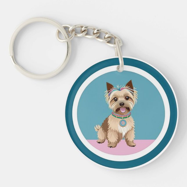 Adorable Yorkshire Terrier Illustration Key Ring (Front)