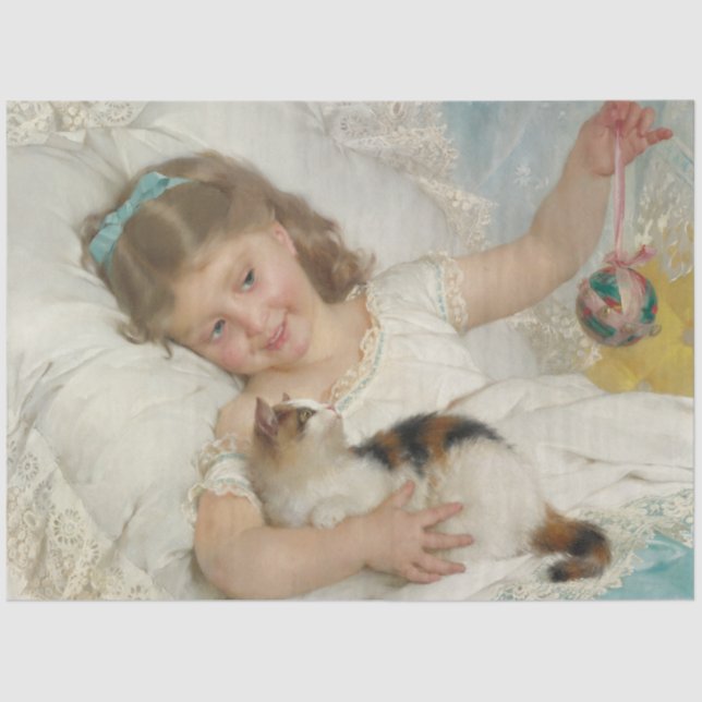 Adorable Young Girl Playing With Her Pet Cat Tissue Paper (Front)