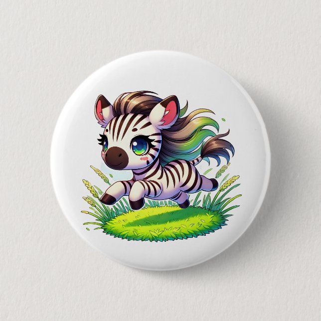 Adorable zebra running through a field 6 cm round badge (Front)