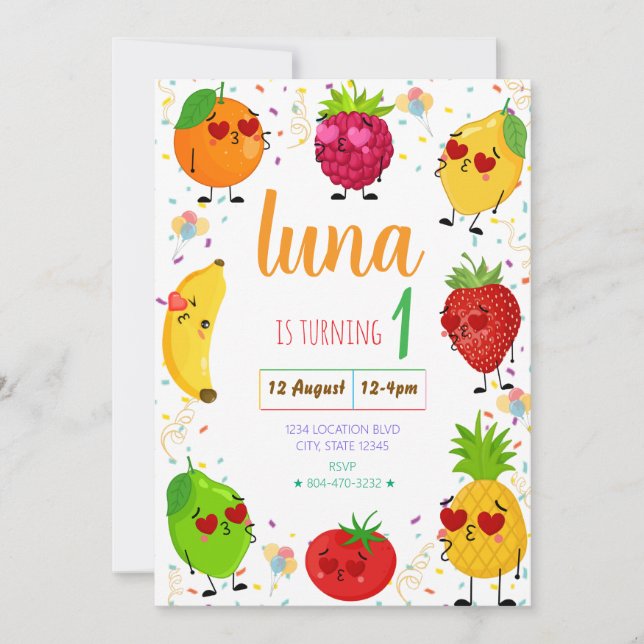 AdorableFruit Birthday Invitation (Front)