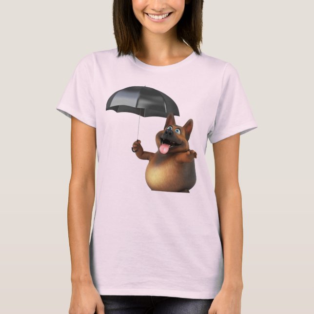 Adorables 3D Universe Cute Dog With Umbrella T-Shi T-Shirt (Front)