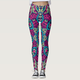 Adorables Bohemian Style Bright Pink And Green Leggings