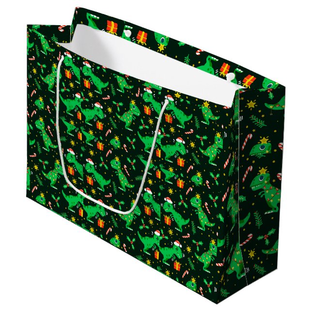 Adorables Christmas Adorable Cartoon Dinosaurs  Large Gift Bag (Front Angled)