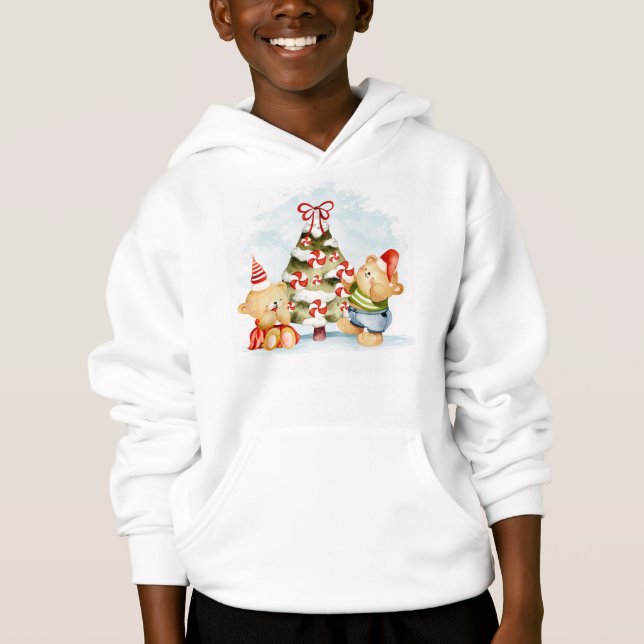 Adorables Christmas Bears And Tree  Hoodie (Front)