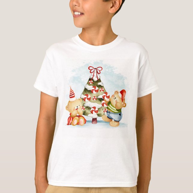 Adorables Christmas Bears And Tree  T-Shirt (Front)