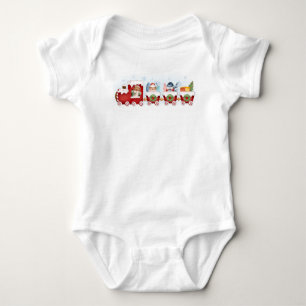 Adorables Christmas Bears In A Train Baby Bodysuit