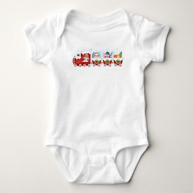 Adorables Christmas Bears In A Train  Baby Bodysuit (Front)