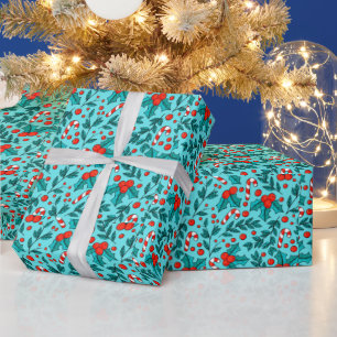 Adorables Christmas Candy Canes And Cherries Wrapping Paper