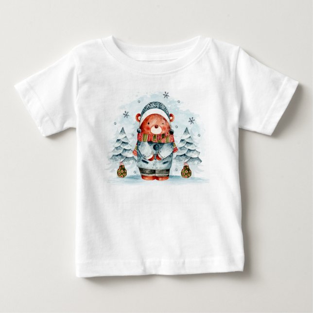 Adorables Christmas Cute Bear In Snow T-Shirt (Front)