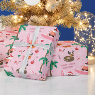 Adorables Christmas Santa Surfing Funny Wrapping Paper