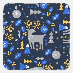 Adorables Christmas Scandinavian Style Blue Square Sticker