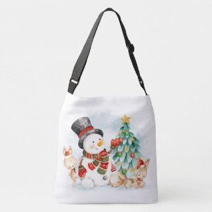 Adorables Christmas Snowman Bunnies And Tree Crossbody Bag