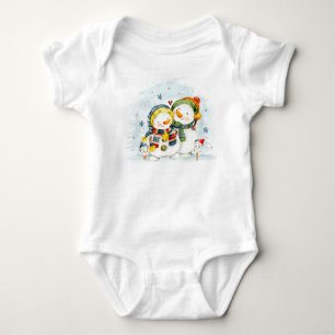 Adorables Christmas Snowmen Hugging Baby Bodysuit