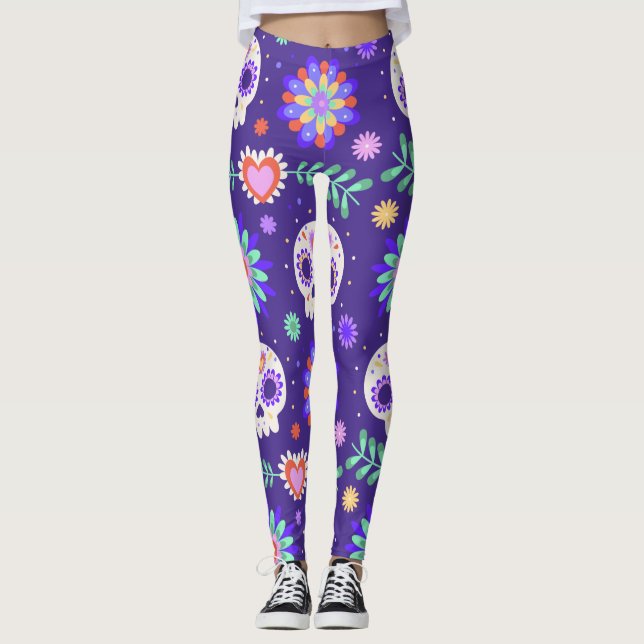 Adorables Day of the Dead Calavara Style Yoga   Leggings (Front)