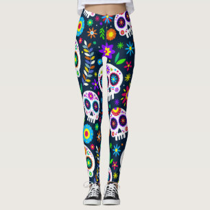 Adorables Day of the Dead Calavara Style Yoga    Leggings