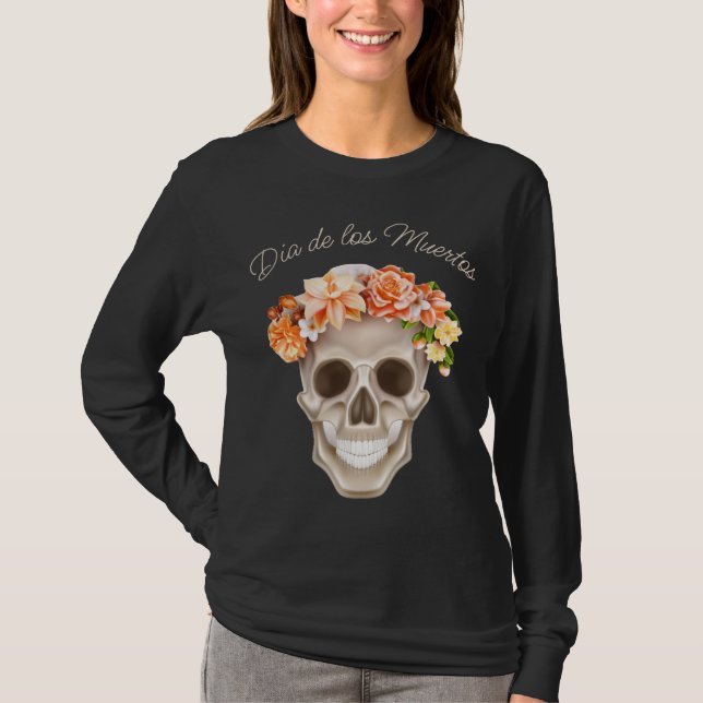 Adorables Day of the Dead Skull Calavara Flowers T-Shirt (Front)