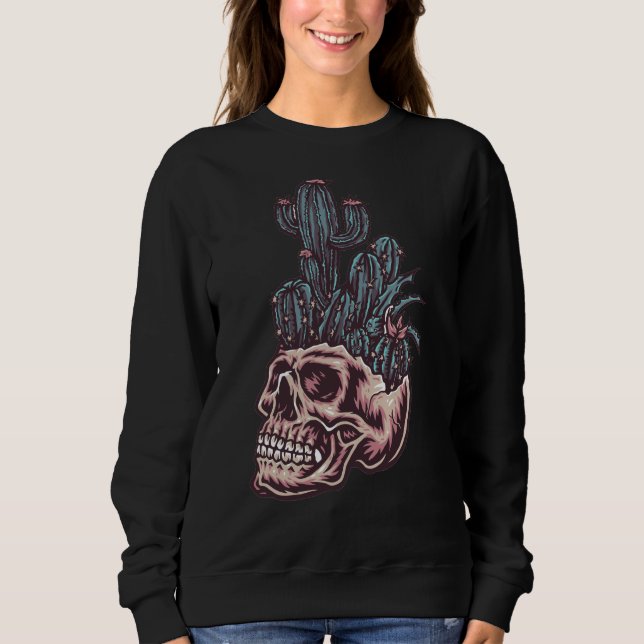 Adorables Day of the Dead Skull With Cactus  Sweatshirt (Front)