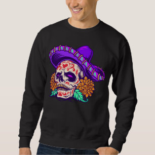 Adorables Day of the Dead Skull With Purple Hat Sweatshirt