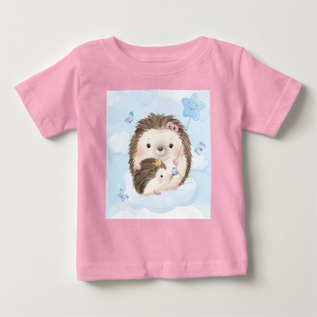 Adorables Hedgehog Mother And Baby  T-Shirt (Front)